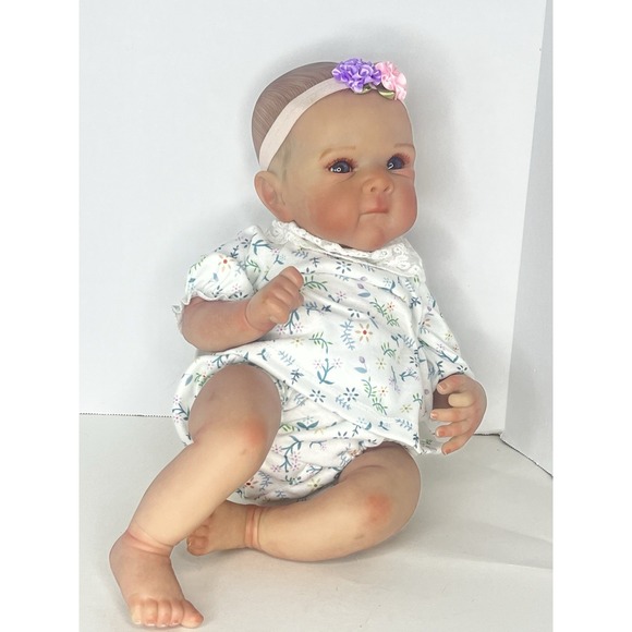 Reborn Style Baby Doll Realistic Newborn Vinyl Cloth Body Blue Eyes - Picture 3 of 11